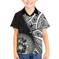 Hibiscus With Black Austronesian Tattoo Pattern Family Matching Long Sleeve Bodycon Dress and Hawaiian Shirt LT05 Son's Shirt Black - Polynesian Pride