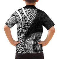 Hibiscus With Black Austronesian Tattoo Pattern Family Matching Off Shoulder Short Dress and Hawaiian Shirt - Polynesian Pride