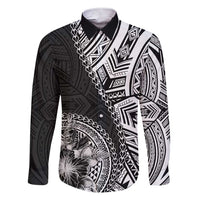 Hibiscus With Black Austronesian Tattoo Pattern Family Matching Short Sleeve Bodycon Dress and Hawaiian Shirt LT05 Dad's Shirt - Long Sleeve Black - Polynesian Pride