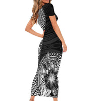 Hibiscus With Black Austronesian Tattoo Pattern Family Matching Short Sleeve Bodycon Dress and Hawaiian Shirt LT05 - Polynesian Pride