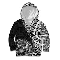 Hibiscus With Black Austronesian Tattoo Pattern Kid Hoodie - Polynesian Pride
