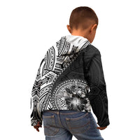 Hibiscus With Black Austronesian Tattoo Pattern Kid Hoodie - Polynesian Pride