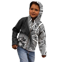 Hibiscus With Black Austronesian Tattoo Pattern Kid Hoodie - Polynesian Pride