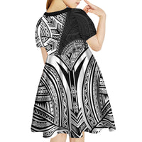 Hibiscus With Black Austronesian Tattoo Pattern Kid Short Sleeve Dress - Polynesian Pride