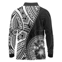 Hibiscus With Black Austronesian Tattoo Pattern Long Sleeve Polo Shirt LT05 - Polynesian Pride