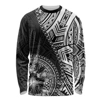 Hibiscus With Black Austronesian Tattoo Pattern Long Sleeve Shirt LT05 Unisex Black - Polynesian Pride