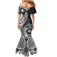 Hibiscus With Black Austronesian Tattoo Pattern Mermaid Dress - Polynesian Pride