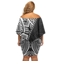 Hibiscus With Black Austronesian Tattoo Pattern Off Shoulder Short Dress LT05 - Polynesian Pride