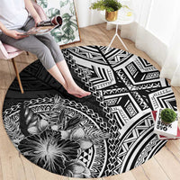 Hibiscus With Black Austronesian Tattoo Pattern Round Carpet - Polynesian Pride