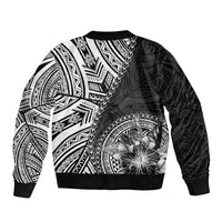 Hibiscus With Black Austronesian Tattoo Pattern Sleeve Zip Bomber Jacket LT05 - Polynesian Pride
