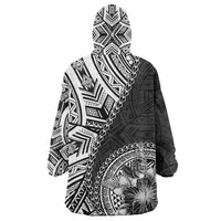 Hibiscus With Black Austronesian Tattoo Pattern Wearable Blanket Hoodie - Polynesian Pride