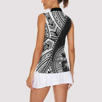 Hibiscus With Black Austronesian Tattoo Pattern Women Sleeveless Polo Shirt LT05 - Polynesian Pride