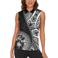 Hibiscus With Black Austronesian Tattoo Pattern Women Sleeveless Polo Shirt LT05 - Polynesian Pride