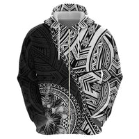 Hibiscus With Black Austronesian Tattoo Pattern Zip Hoodie - Polynesian Pride