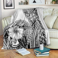 Hibiscus With White Austronesian Tattoo Pattern Blanket LT05 White - Polynesian Pride