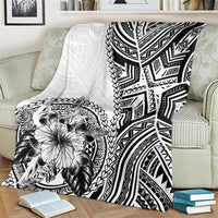 Hibiscus With White Austronesian Tattoo Pattern Blanket LT05 - Polynesian Pride