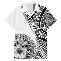 Hibiscus With White Austronesian Tattoo Pattern Family Matching Long Sleeve Bodycon Dress and Hawaiian Shirt LT05 Dad's Shirt - Short Sleeve White - Polynesian Pride