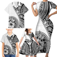 Hibiscus With White Austronesian Tattoo Pattern Family Matching Short Sleeve Bodycon Dress and Hawaiian Shirt LT05 - Polynesian Pride