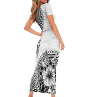 Hibiscus With White Austronesian Tattoo Pattern Family Matching Short Sleeve Bodycon Dress and Hawaiian Shirt LT05 - Polynesian Pride