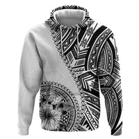 Hibiscus With White Austronesian Tattoo Pattern Hoodie - Polynesian Pride