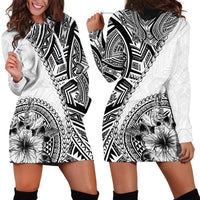 Hibiscus With White Austronesian Tattoo Pattern Hoodie Dress - Polynesian Pride