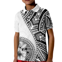 Hibiscus With White Austronesian Tattoo Pattern Kid Polo Shirt LT05 Kid White - Polynesian Pride