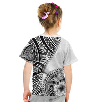 Hibiscus With White Austronesian Tattoo Pattern Kid T Shirt LT05 - Polynesian Pride