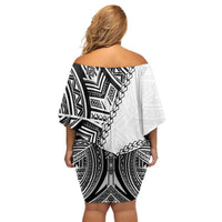 Hibiscus With White Austronesian Tattoo Pattern Off Shoulder Short Dress LT05 - Polynesian Pride
