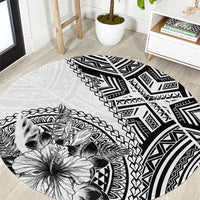 Hibiscus With White Austronesian Tattoo Pattern Round Carpet - Polynesian Pride