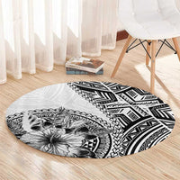 Hibiscus With White Austronesian Tattoo Pattern Round Carpet - Polynesian Pride