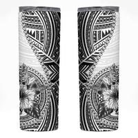 Hibiscus With White Austronesian Tattoo Pattern Skinny Tumbler LT05 White - Polynesian Pride