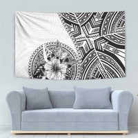 Hibiscus With White Austronesian Tattoo Pattern Tapestry - Polynesian Pride