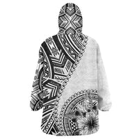 Hibiscus With White Austronesian Tattoo Pattern Wearable Blanket Hoodie - Polynesian Pride
