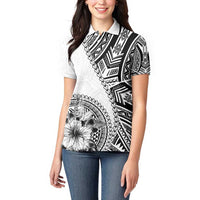 Hibiscus With White Austronesian Tattoo Pattern Women Polo Shirt - Polynesian Pride