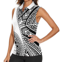 Hibiscus With White Austronesian Tattoo Pattern Women Sleeveless Polo Shirt LT05 - Polynesian Pride