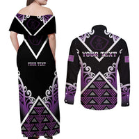 Personalised Aotearoa Moriori Couples Matching Off Shoulder Maxi Dress and Long Sleeve Button Shirt Maori Pattern New Zealand LT05 - Polynesian Pride