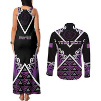 Personalised Aotearoa Moriori Couples Matching Tank Maxi Dress and Long Sleeve Button Shirt Maori Pattern New Zealand LT05 - Polynesian Pride