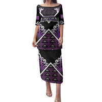 Personalised Aotearoa Moriori Family Matching Puletasi and Hawaiian Shirt Maori Pattern New Zealand LT05 Mom's Dress Purple - Polynesian Pride