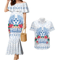 Happy Kosrae Liberation Day Couples Matching Mermaid Dress and Hawaiian Shirt Polynesian Shark Turtle Motif LT05 White - Polynesian Pride