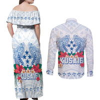 Happy Kosrae Liberation Day Couples Matching Off Shoulder Maxi Dress and Long Sleeve Button Shirt Polynesian Shark Turtle Motif LT05 - Polynesian Pride