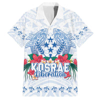 Happy Kosrae Liberation Day Family Matching Off Shoulder Short Dress and Hawaiian Shirt Polynesian Shark Turtle Motif