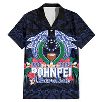 Happy Pohnpei Liberation Day Family Matching Mermaid Dress and Hawaiian Shirt Polynesian Shark Turtle Motif LT05 Dad's Shirt - Short Sleeve Blue - Polynesian Pride