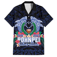 Happy Pohnpei Liberation Day Family Matching Puletasi and Hawaiian Shirt Polynesian Shark Turtle Motif LT05 Dad's Shirt - Short Sleeve Blue - Polynesian Pride