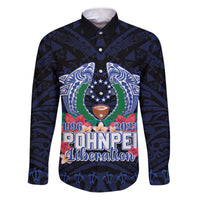 Happy Pohnpei Liberation Day Family Matching Puletasi and Hawaiian Shirt Polynesian Shark Turtle Motif LT05 Dad's Shirt - Long Sleeve Blue - Polynesian Pride