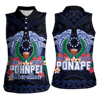 Happy Pohnpei Liberation Day Women Sleeveless Polo Shirt Polynesian Shark Turtle Motif LT05 - Polynesian Pride