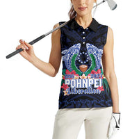 Happy Pohnpei Liberation Day Women Sleeveless Polo Shirt Polynesian Shark Turtle Motif LT05 - Polynesian Pride