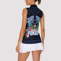 Happy Pohnpei Liberation Day Women Sleeveless Polo Shirt Polynesian Shark Turtle Motif LT05 - Polynesian Pride