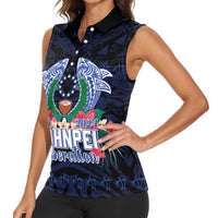 Happy Pohnpei Liberation Day Women Sleeveless Polo Shirt Polynesian Shark Turtle Motif LT05 - Polynesian Pride