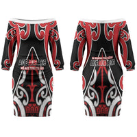 New Zealand Maori Language Week Family Matching Off The Shoulder Long Sleeve Dress and Hawaiian Shirt Mo Ake Tonu Te Reo