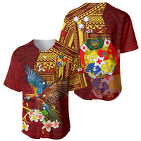 Personalized Tonga Eua Baseball Jersey Maroon Shining Parrot Coat Of Arms With Ngatu Pattern LT05 - Polynesian Pride